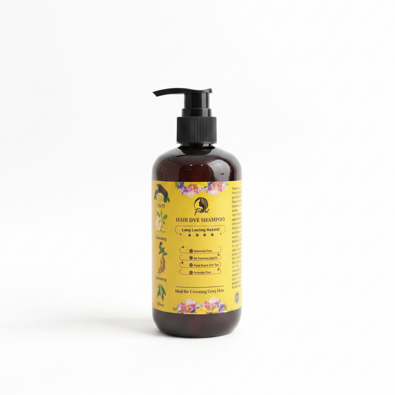 Floral Natural Hair Dye Shampoo 200ml – Ammonia-Free Herbal Hair Colour Shampoo with Ginseng, Fo-Ti & Olive Oil | Long-Lasting Gray Hair Coverage