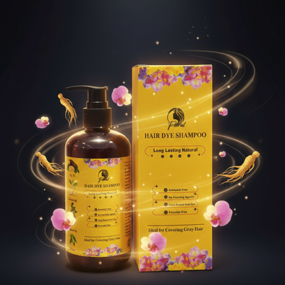 Floral Natural Hair Dye Shampoo 200ml – Ammonia-Free Herbal Hair Colour Shampoo with Ginseng, Fo-Ti & Olive Oil | Long-Lasting Gray Hair Coverage
