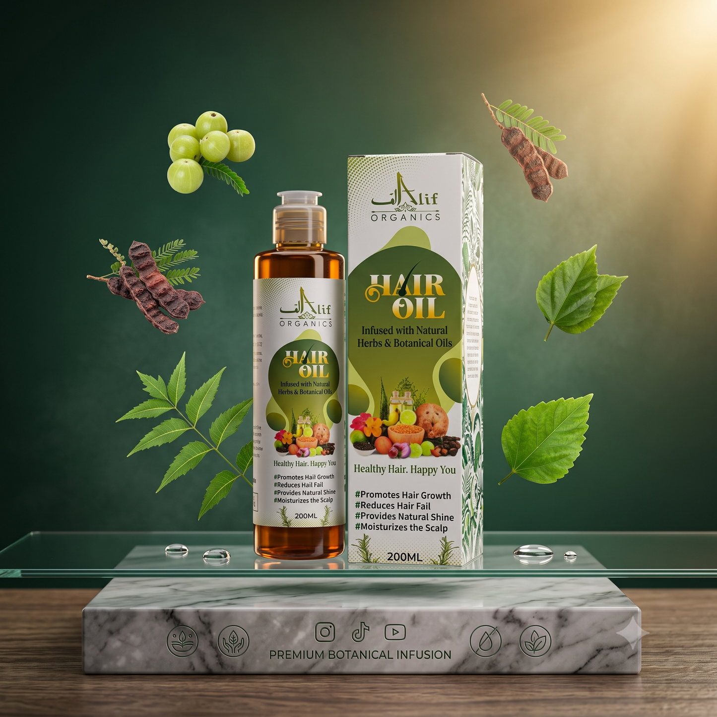 Alif Organics Natural Hair Oil 200ML | Herbal & Botanical Hair Oil with Amla, Reetha & Shikakai | Helps Reduce Hair Fall, Nourishes Scalp & Supports Healthy Hair Growth | For Men & Women