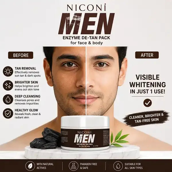 Niconi Men Enzyme De-Tan Cream 100ml | Tan Removal, Brightening & Deep Cleansing Face Cream for Men