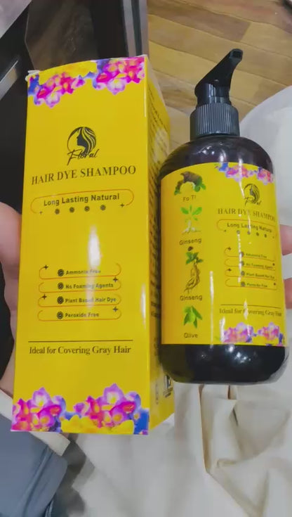 Floral Natural Hair Dye Shampoo 200ml – Ammonia-Free Herbal Hair Colour Shampoo with Ginseng, Fo-Ti & Olive Oil | Long-Lasting Gray Hair Coverage